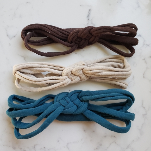 Set of 3 Womens Sailor Knot Headband in Teal Brown Tan, Adult Upcycled Hairband - Picture 1 of 8